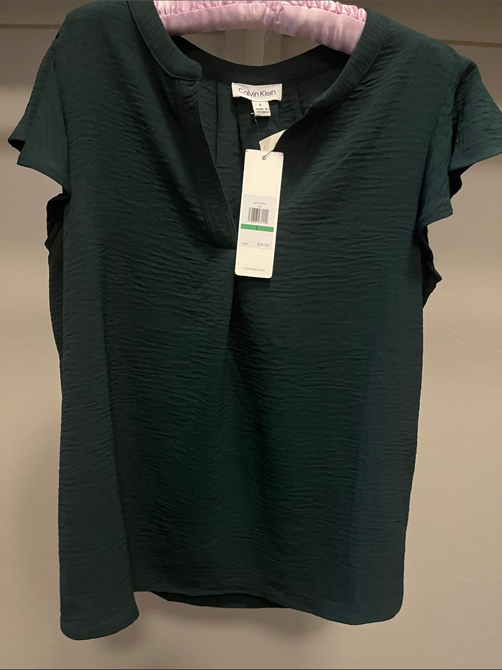 Calvin Klein Dark Teal Textured V-Neck Short Sleeve Top